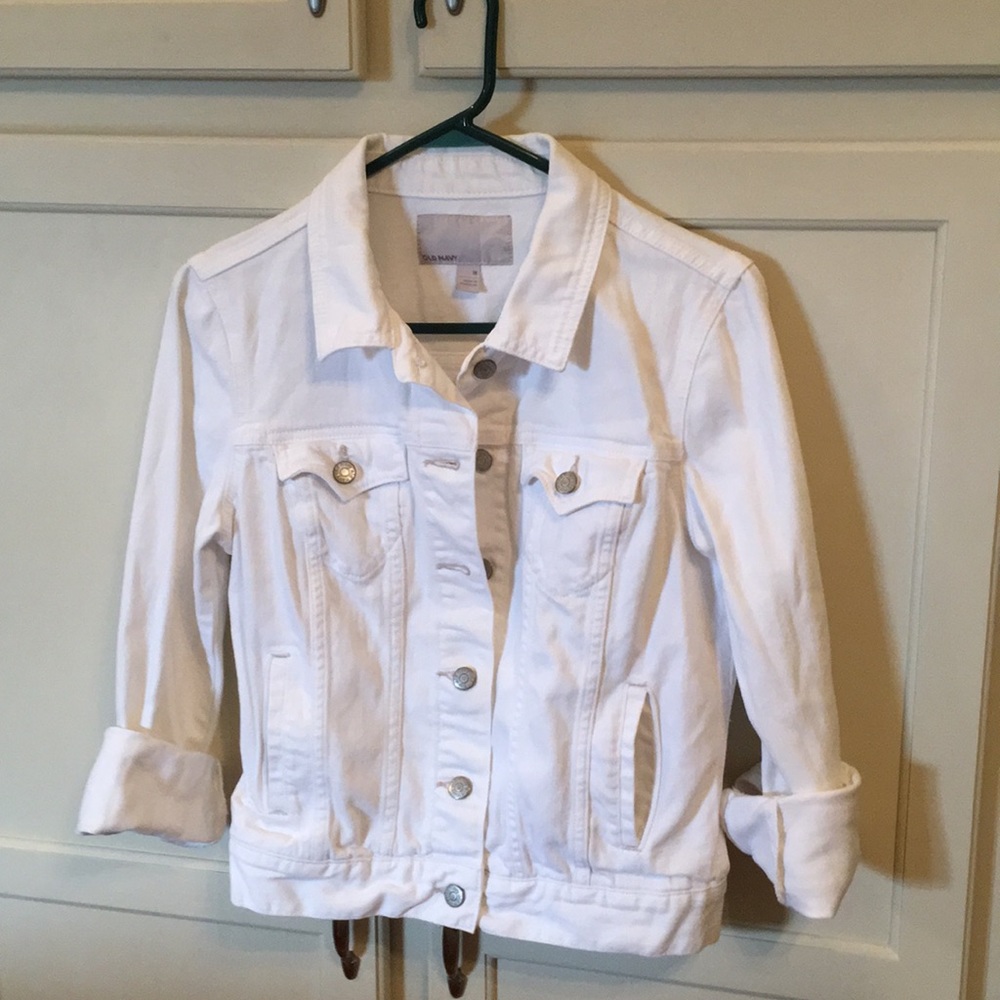 Old Navy Basic Long Sleeve White Jean Jacket Med